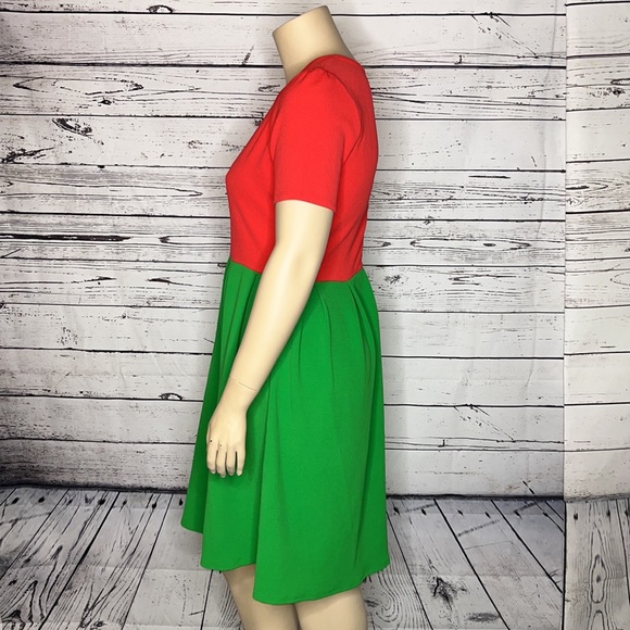 LuLaRoe NWT Size 2XL Pink & Green Colorblock Watermelon Fit & Flare Amelia Dress - Picture 2 of 5